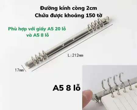 Còng A5 8 chấu lỗ 2cm